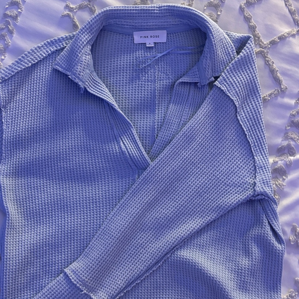 Pink Rose Light Blue Textured Knit Top